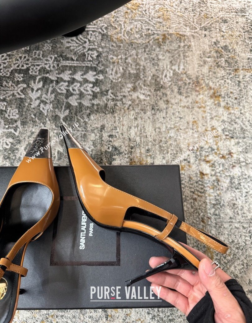 Saint Laurent Slingback Pumps 10.5cm in Shiny Leather Orange/Silver 2025 1028 (MD-251028100)