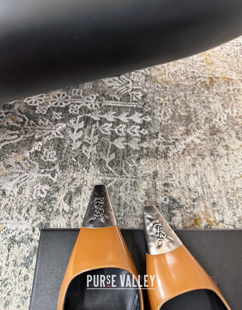 Saint Laurent Slingback Pumps 10.5cm in Shiny Leather Orange/Silver 2025 1028 (MD-251028100)