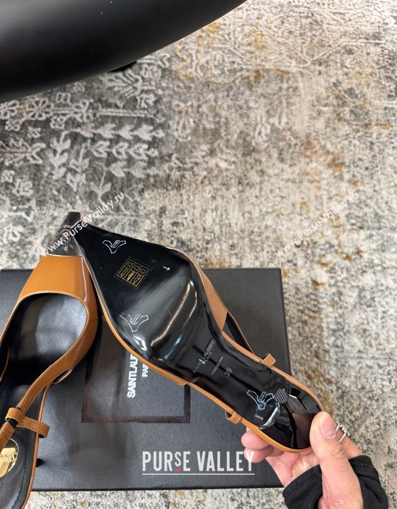 Saint Laurent Slingback Pumps 10.5cm in Shiny Leather Orange/Silver 2025 1028 (MD-251028100)