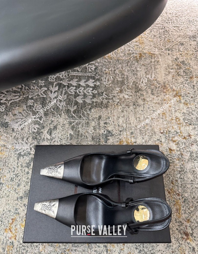 Saint Laurent Slingback Pumps 10.5cm in Calf Leather Black/Silver 2025 1028 (MD-251028101)