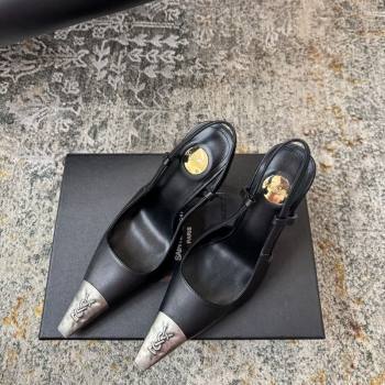 Saint Laurent Slingback Pumps 10.5cm in Calf Leather Black/Silver 2025 1028 (MD-251028101)