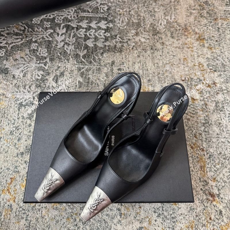 Saint Laurent Slingback Pumps 10.5cm in Calf Leather Black/Silver 2025 1028 (MD-251028101)