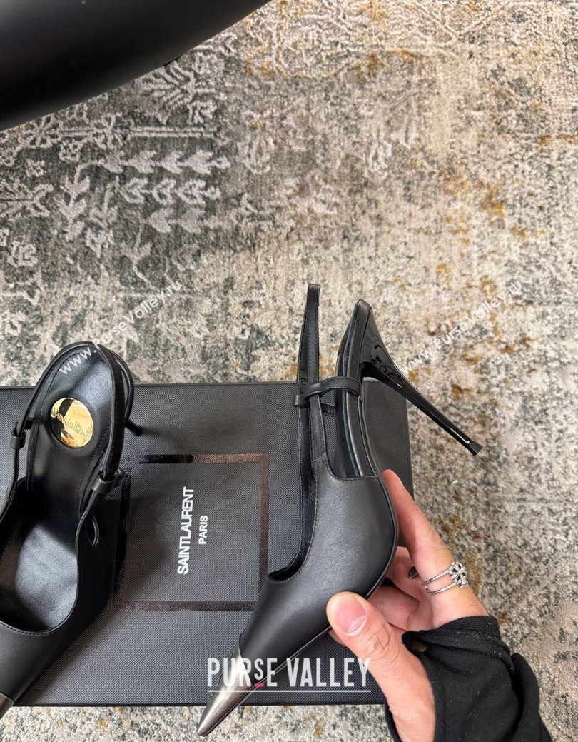 Saint Laurent Slingback Pumps 10.5cm in Calf Leather Black/Silver 2025 1028 (MD-251028101)