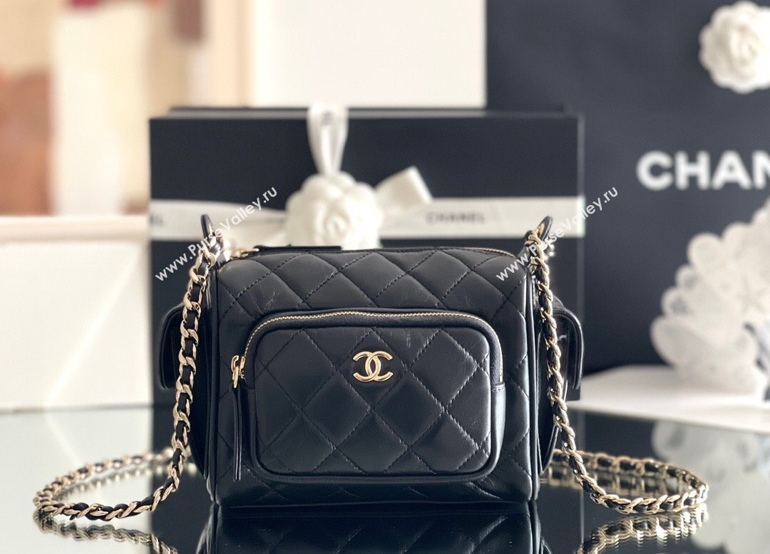 Chanel Small Camera Case Bag in Shiny Crumpled Lambskin AS5220 Black 2024 Top Quality (MHE-24110110)