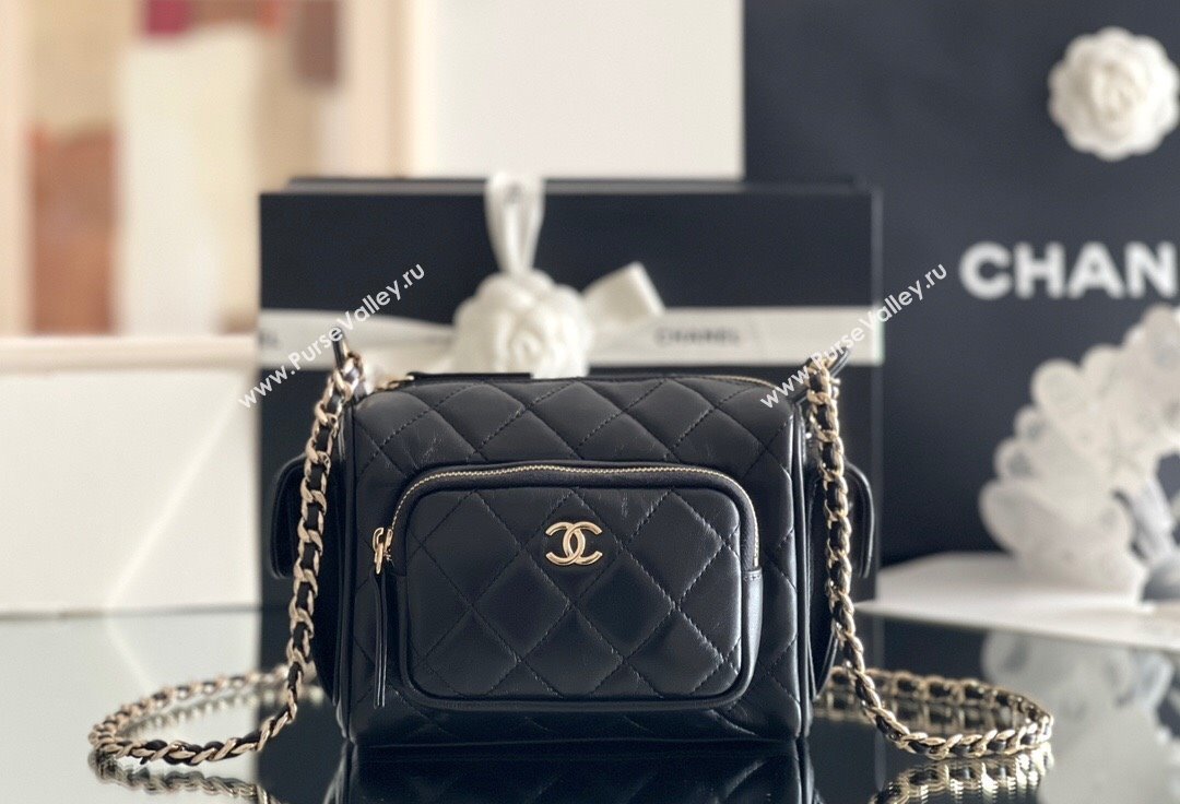 Chanel Small Camera Case Bag in Shiny Crumpled Lambskin AS5220 Black 2024 Top Quality (MHE-24110110)