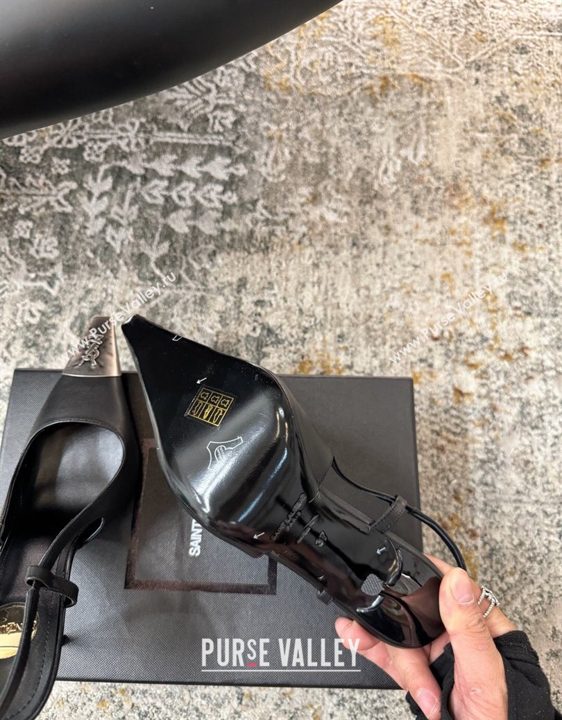 Saint Laurent Slingback Pumps 10.5cm in Calf Leather Black/Silver 2025 1028 (MD-251028101)