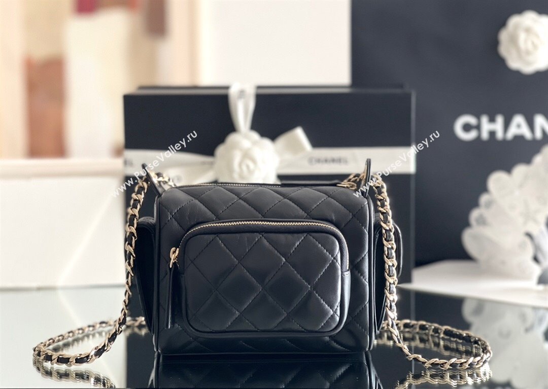 Chanel Small Camera Case Bag in Shiny Crumpled Lambskin AS5220 Black 2024 Top Quality (MHE-24110110)