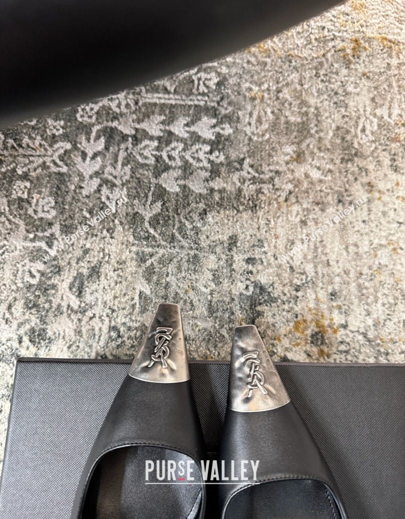 Saint Laurent Slingback Pumps 10.5cm in Calf Leather Black/Silver 2025 1028 (MD-251028101)