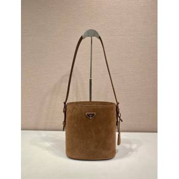 Prada Suede mini bucket bag 1BE078 Cinnamon Brown 2024 (YZ-240921052)