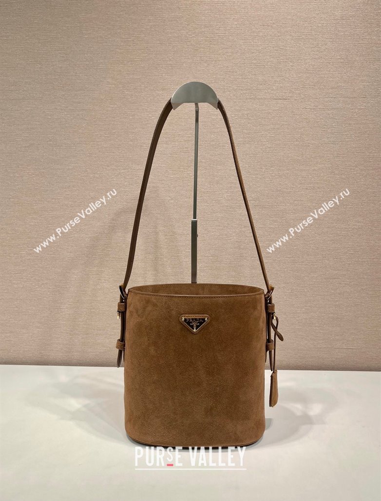 Prada Suede mini bucket bag 1BE078 Cinnamon Brown 2024 (YZ-240921052)