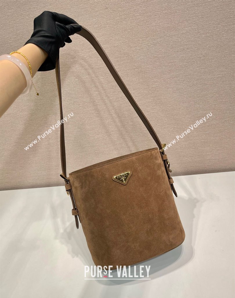 Prada Suede mini bucket bag 1BE078 Cinnamon Brown 2024 (YZ-240921052)