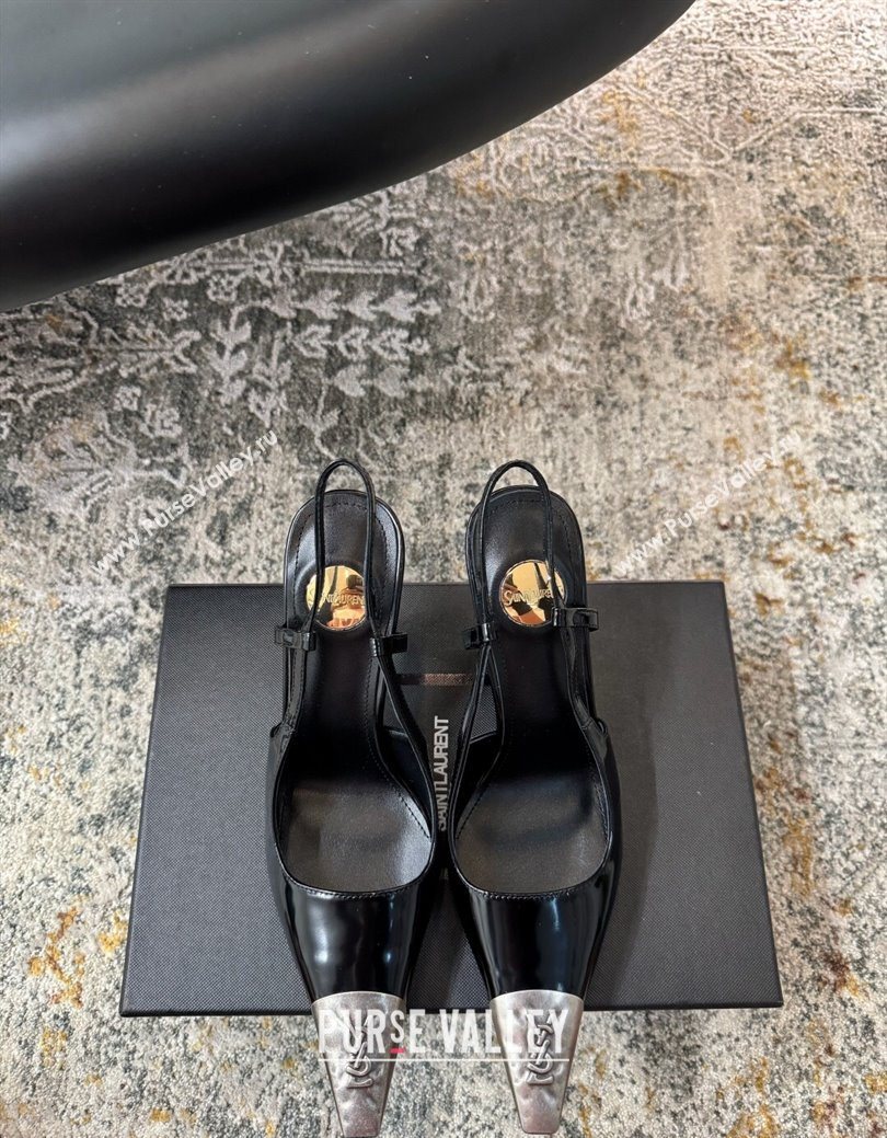Saint Laurent Slingback Pumps 10.5cm in Shiny Leather Black/Silver 2025 1028 (MD-251028102)