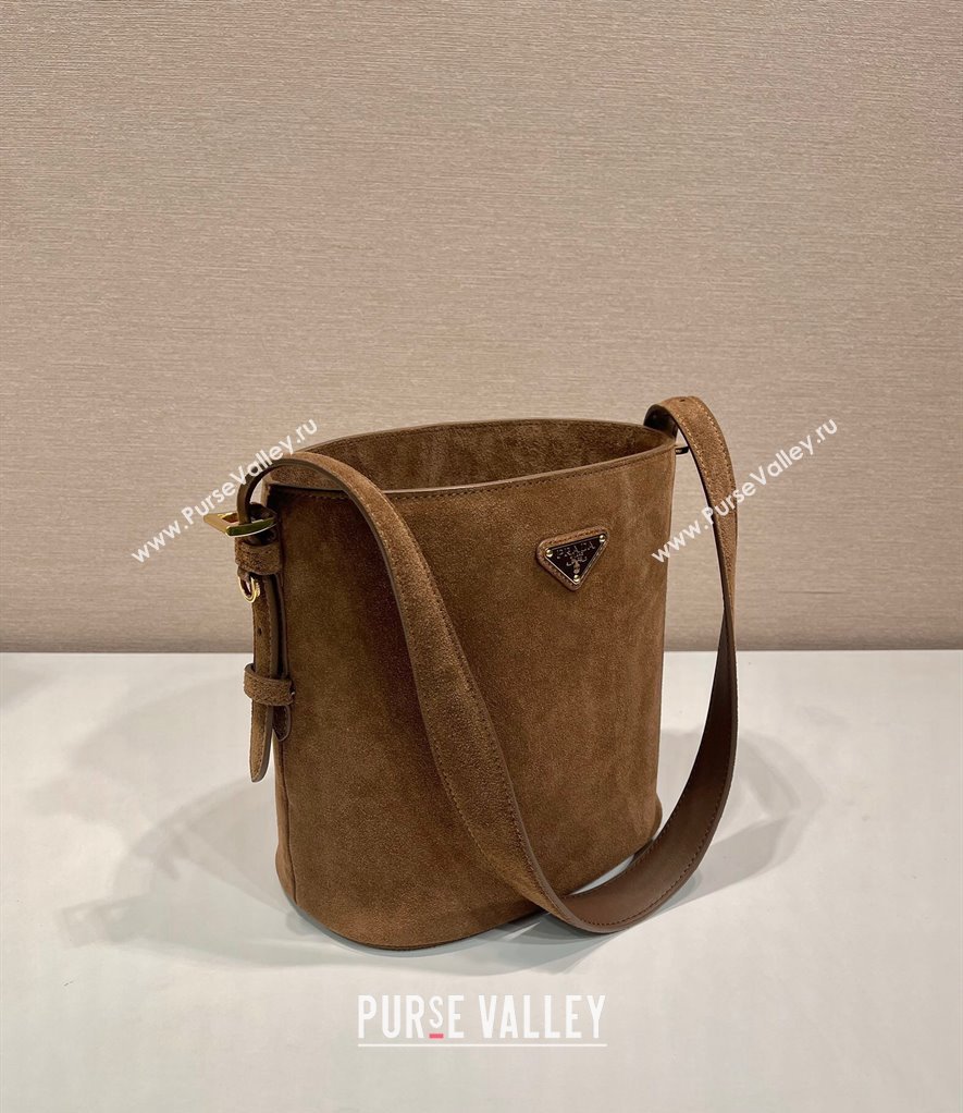 Prada Suede mini bucket bag 1BE078 Cinnamon Brown 2024 (YZ-240921052)