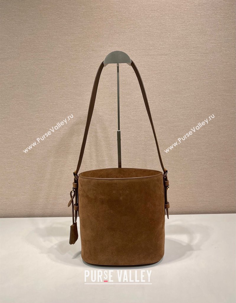 Prada Suede mini bucket bag 1BE078 Cinnamon Brown 2024 (YZ-240921052)