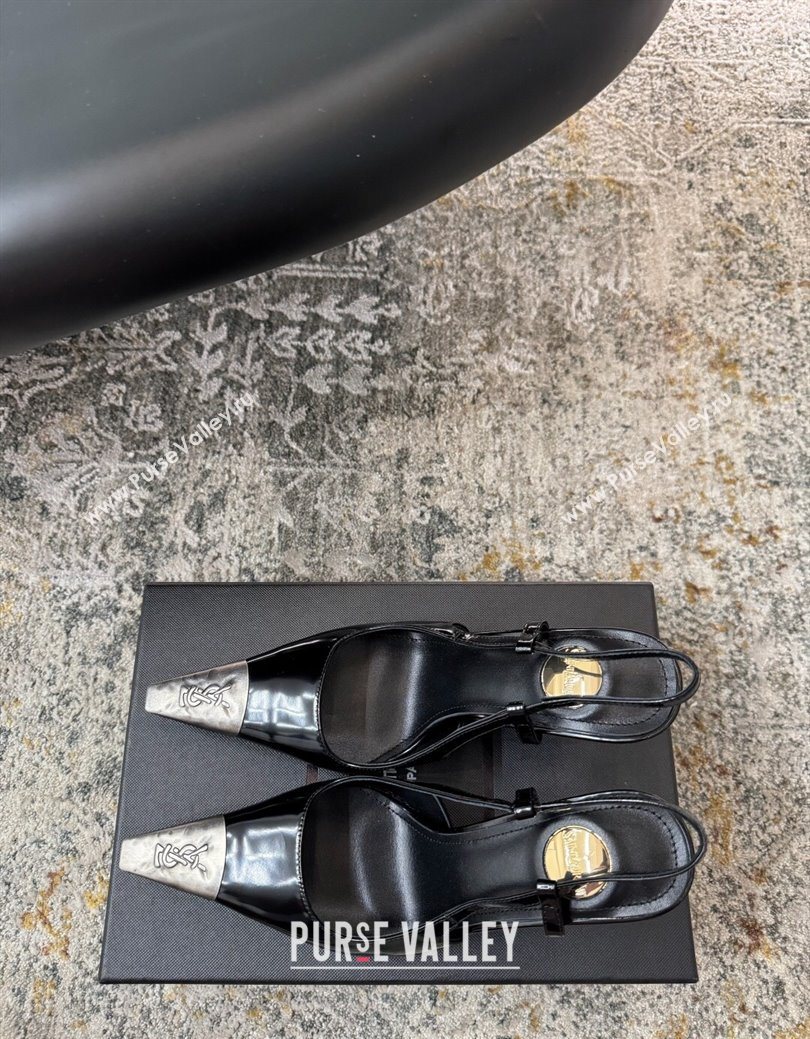 Saint Laurent Slingback Pumps 10.5cm in Shiny Leather Black/Silver 2025 1028 (MD-251028102)