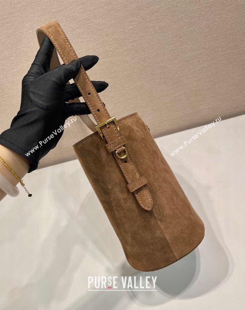 Prada Suede mini bucket bag 1BE078 Cinnamon Brown 2024 (YZ-240921052)