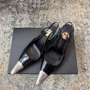 Saint Laurent Slingback Pumps 10.5cm in Shiny Leather Black/Silver 2025 1028 (MD-251028102)