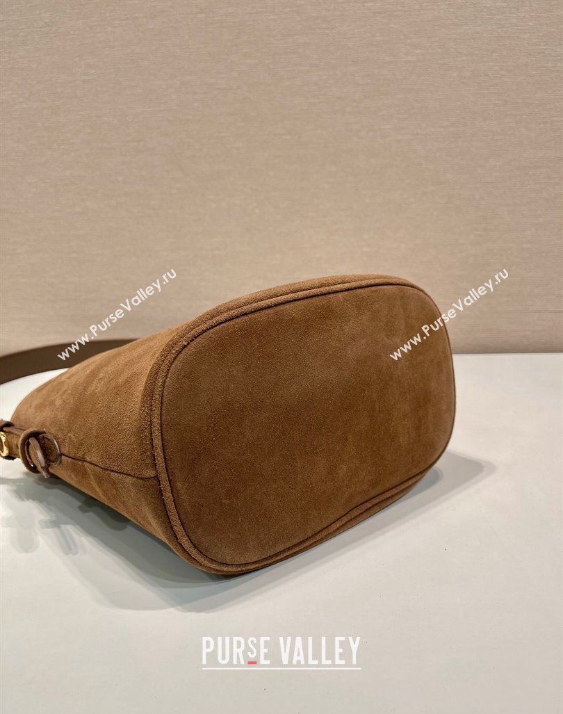 Prada Suede mini bucket bag 1BE078 Cinnamon Brown 2024 (YZ-240921052)