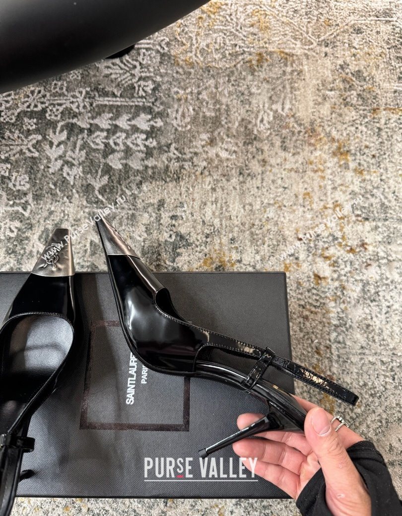 Saint Laurent Slingback Pumps 10.5cm in Shiny Leather Black/Silver 2025 1028 (MD-251028102)