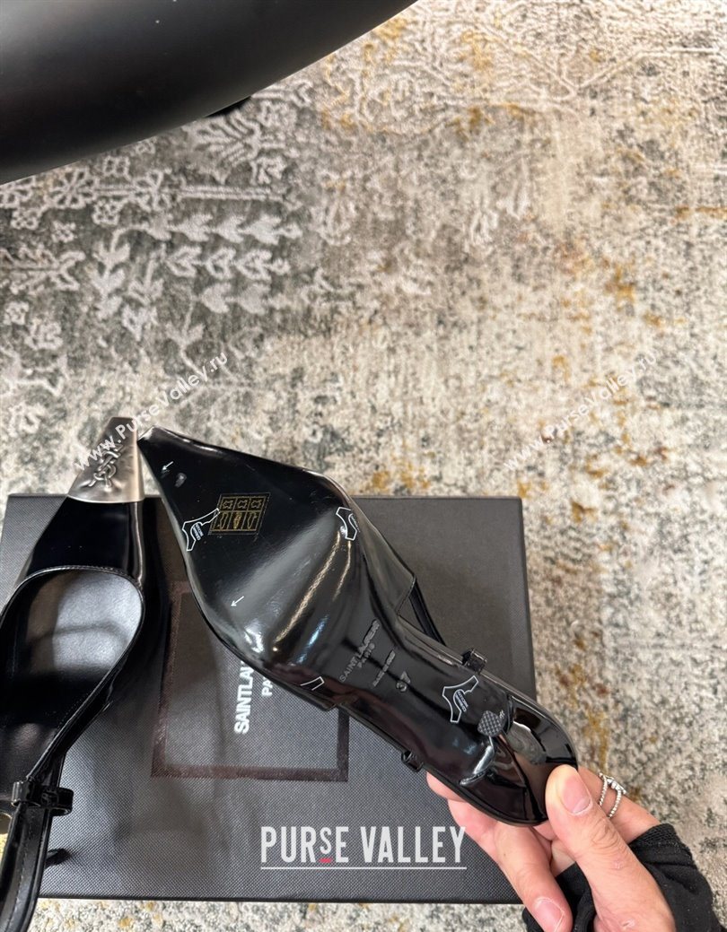 Saint Laurent Slingback Pumps 10.5cm in Shiny Leather Black/Silver 2025 1028 (MD-251028102)