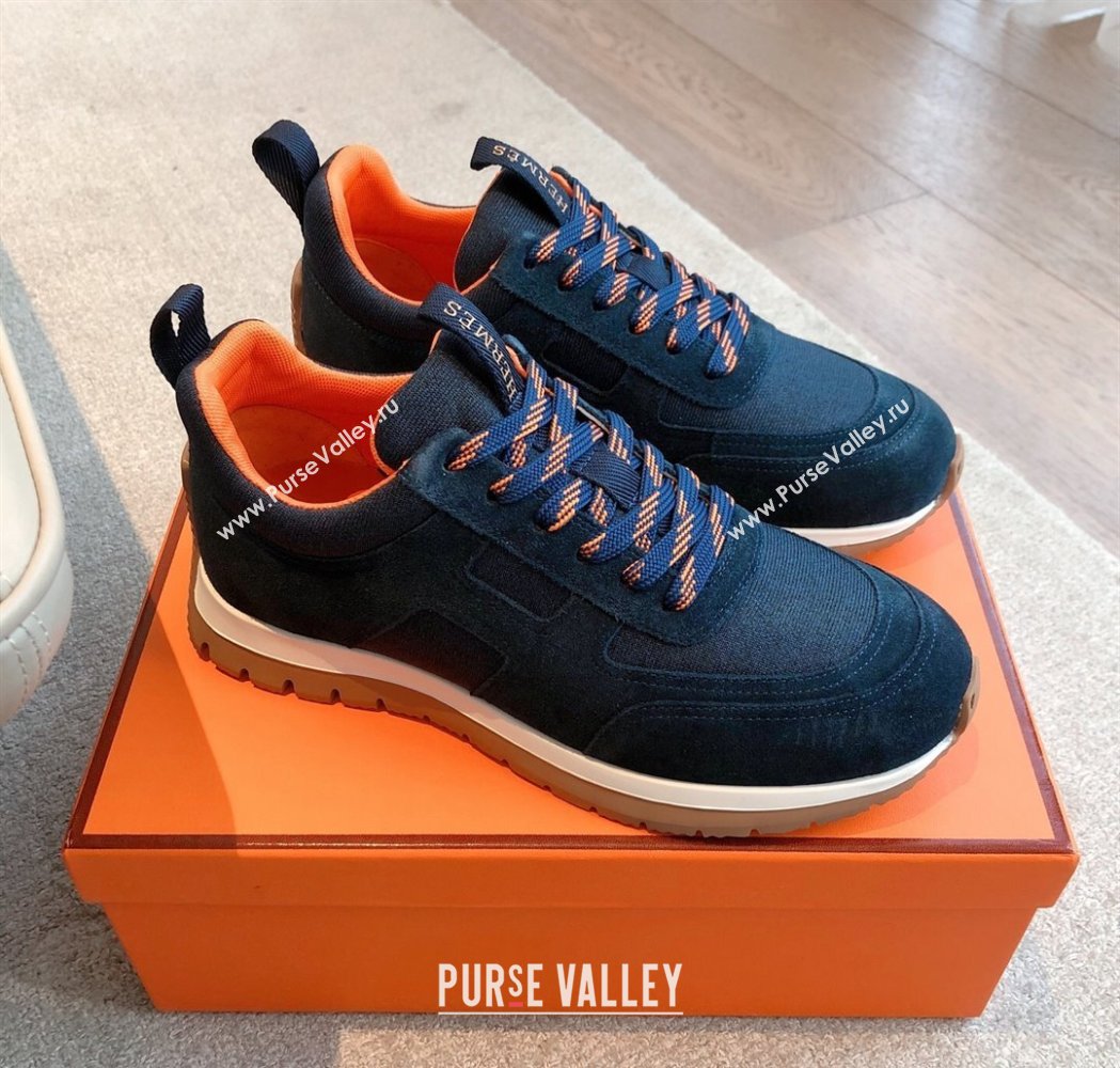 Hermes Jimmy Sneakers in Leather and Mesh Dark Blue 2025 0226 (XC-250226008)