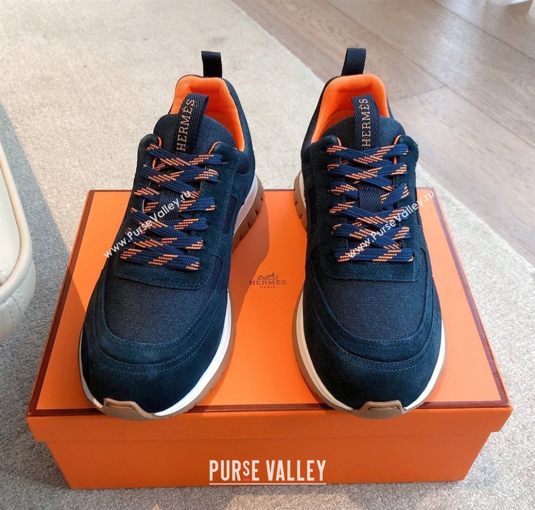 Hermes Jimmy Sneakers in Leather and Mesh Dark Blue 2025 0226 (XC-250226008)