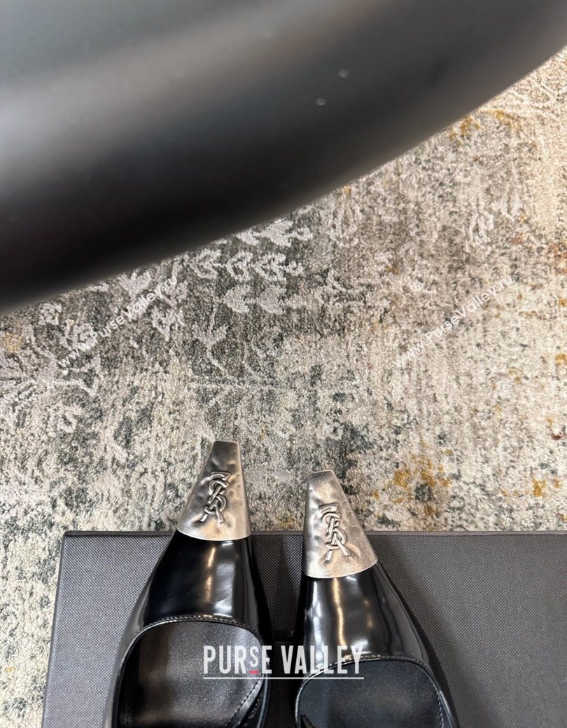 Saint Laurent Slingback Pumps 10.5cm in Shiny Leather Black/Silver 2025 1028 (MD-251028102)