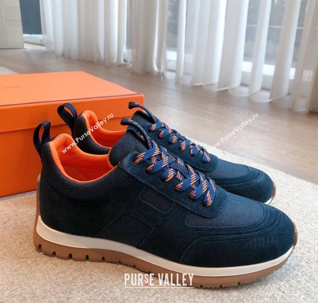 Hermes Jimmy Sneakers in Leather and Mesh Dark Blue 2025 0226 (XC-250226008)