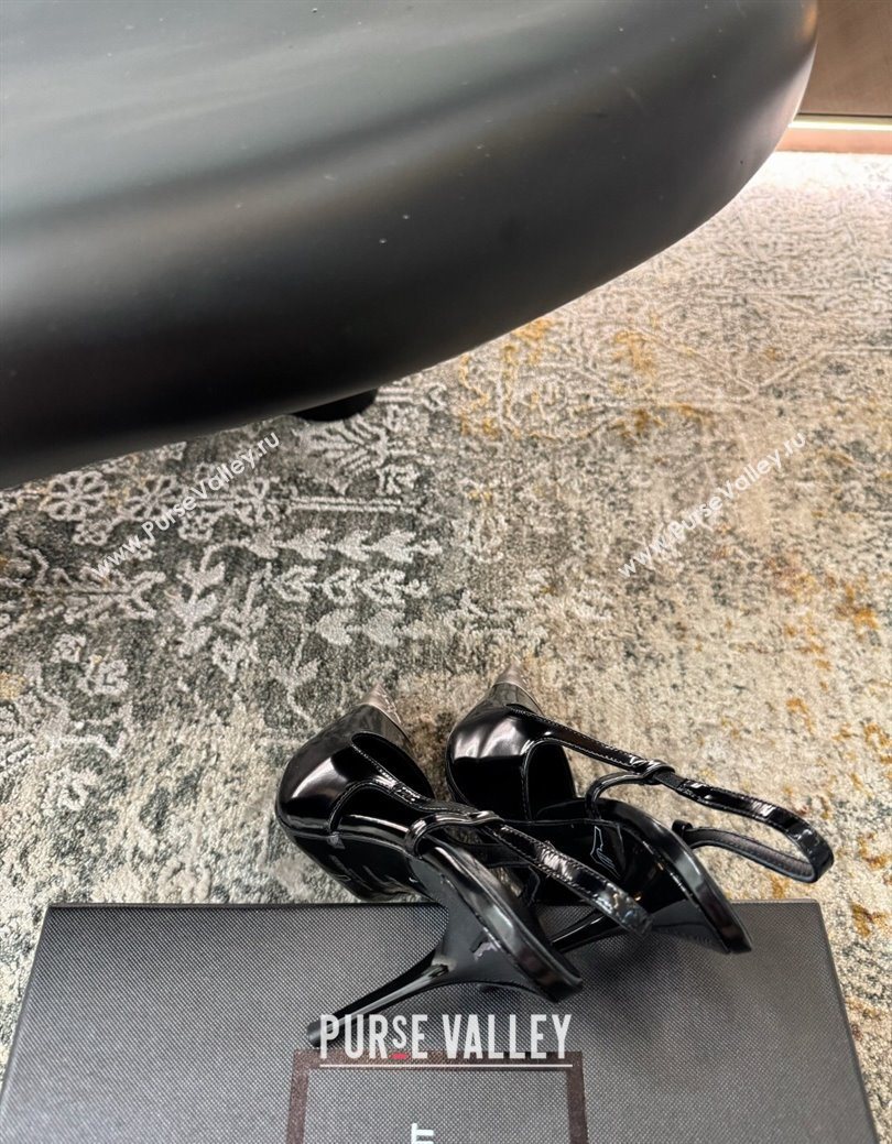 Saint Laurent Slingback Pumps 10.5cm in Shiny Leather Black/Silver 2025 1028 (MD-251028102)