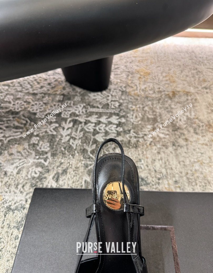 Saint Laurent Slingback Pumps 10.5cm in Shiny Leather Black/Silver 2025 1028 (MD-251028102)