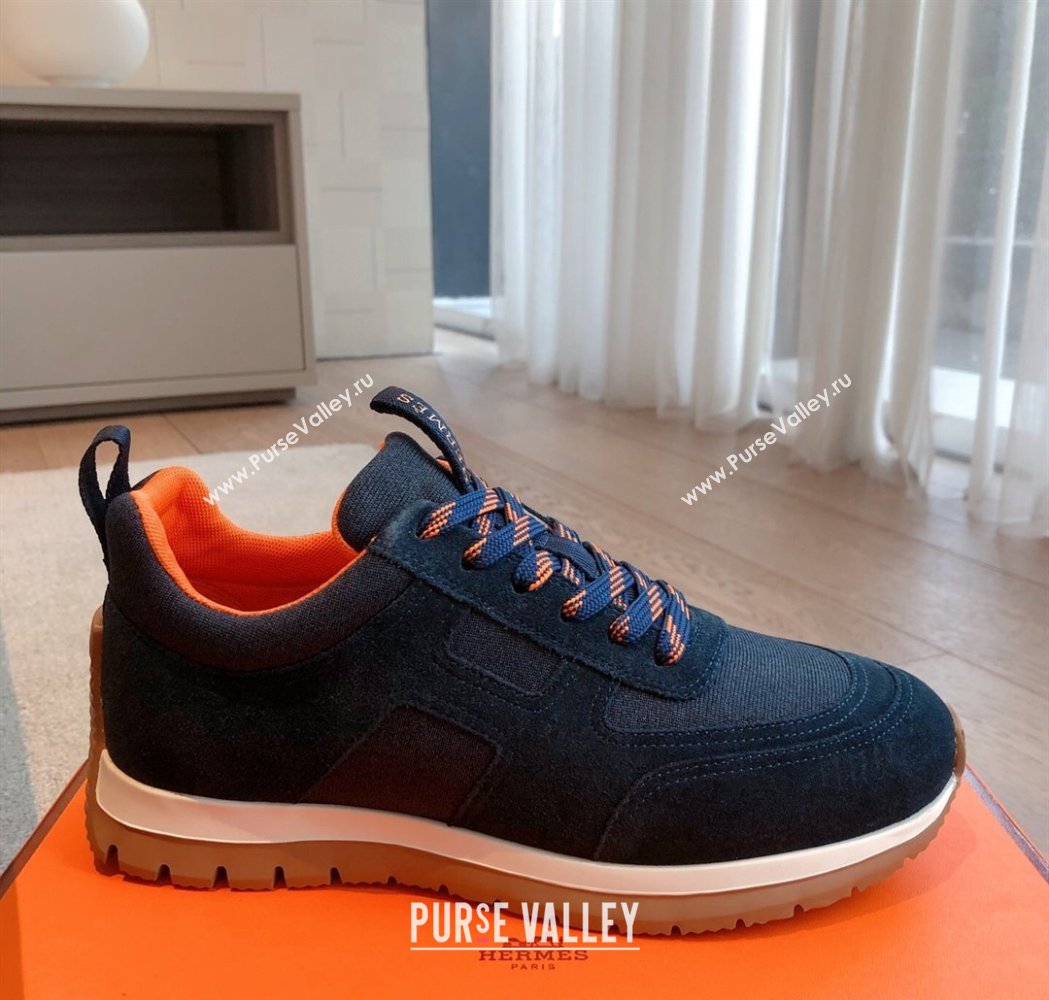 Hermes Jimmy Sneakers in Leather and Mesh Dark Blue 2025 0226 (XC-250226008)