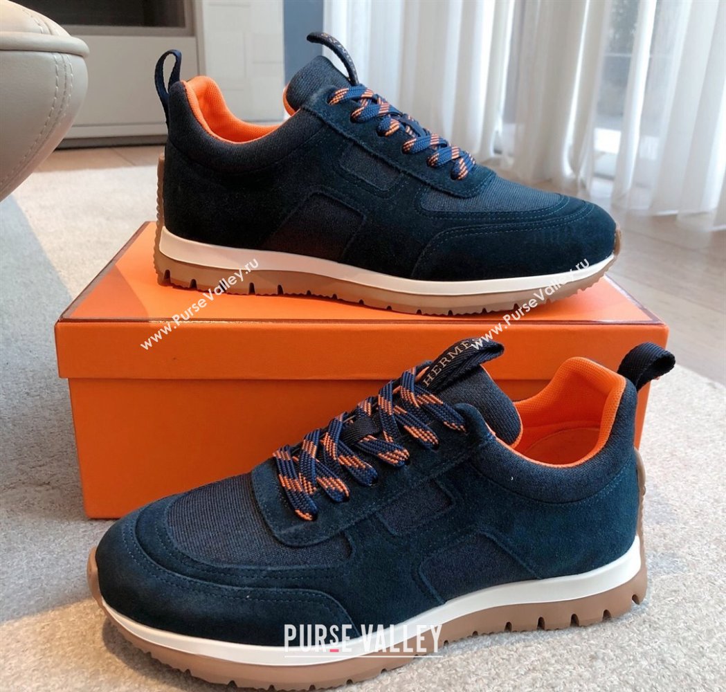 Hermes Jimmy Sneakers in Leather and Mesh Dark Blue 2025 0226 (XC-250226008)