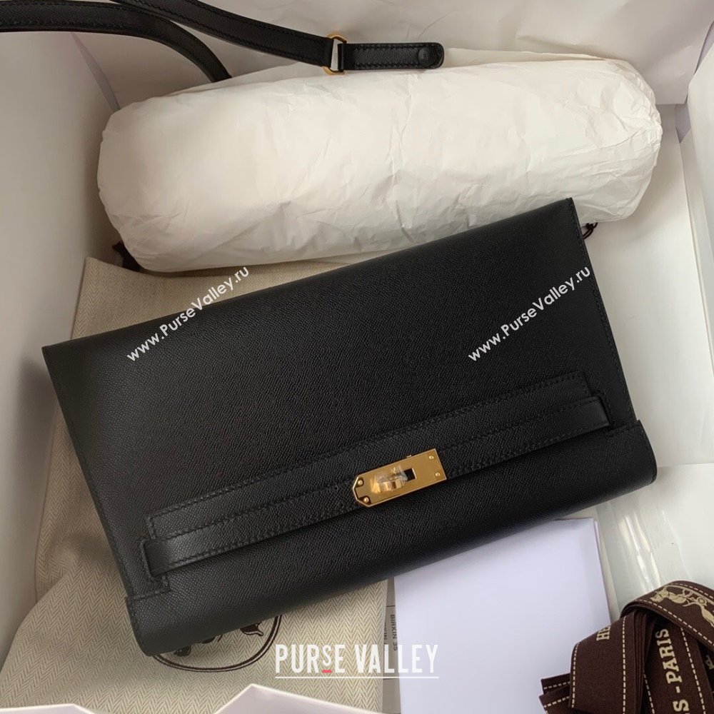 Hermes Kelly Elan Bag in Madame Leather Black/Gold 2024(Half Handmade) (JIMMY-24022201)