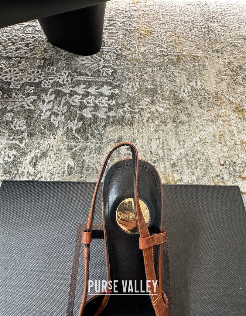 Saint Laurent Slingback Pumps 10.5cm in Shiny Leather Brown/Silver 2025 1028 (MD-251028103)