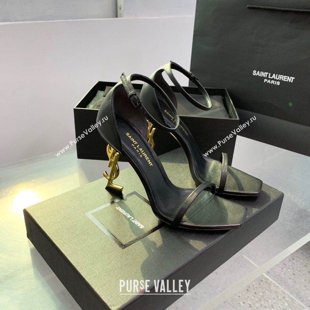 Saint Laurent Opyum Sandals in Smooth Calfskin Black/Gold 2023 (KE-23110631)