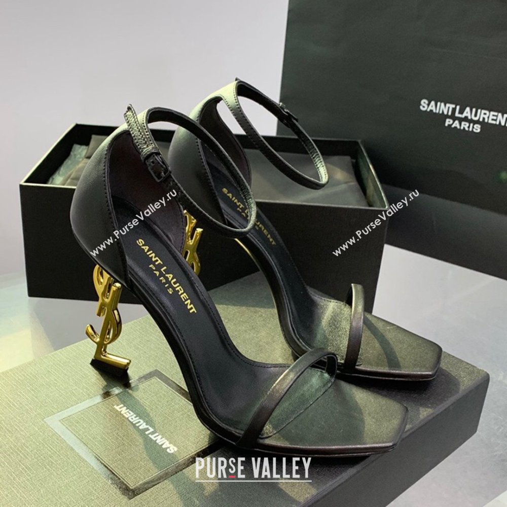 Saint Laurent Opyum Sandals in Smooth Calfskin Black/Gold 2023 (KE-23110631)