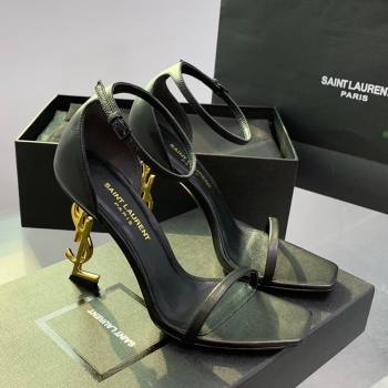 Saint Laurent Opyum Sandals in Smooth Calfskin Black/Gold 2023 (KE-23110631)