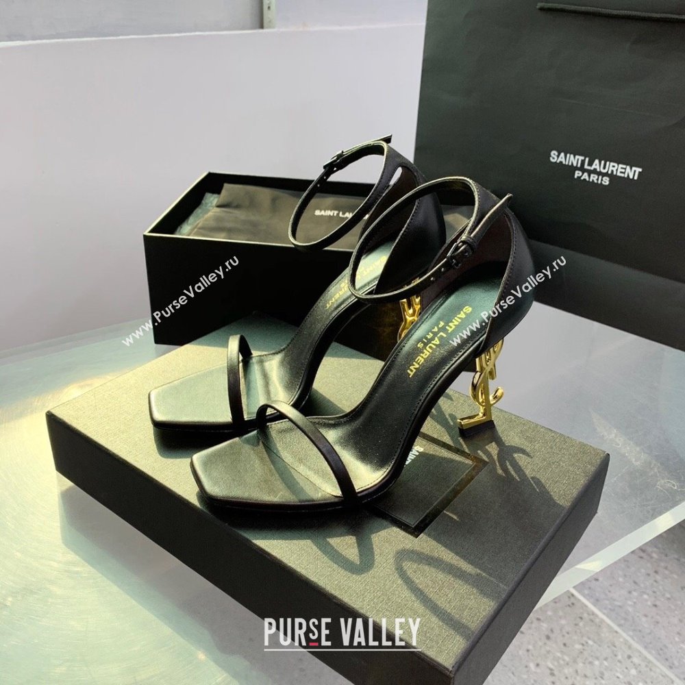 Saint Laurent Opyum Sandals in Smooth Calfskin Black/Gold 2023 (KE-23110631)