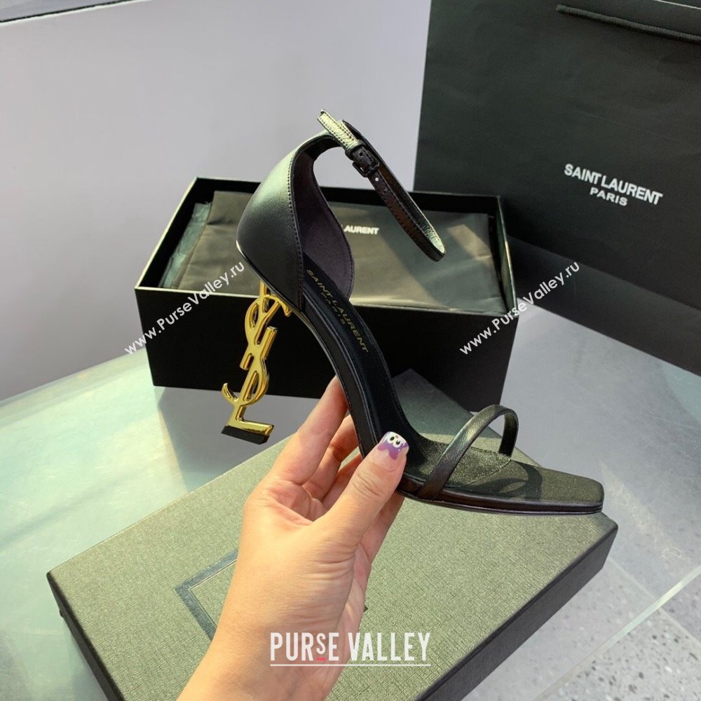 Saint Laurent Opyum Sandals in Smooth Calfskin Black/Gold 2023 (KE-23110631)