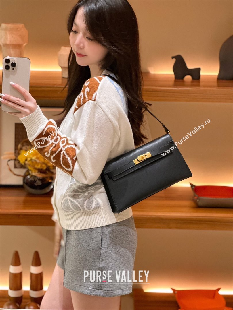 Hermes Kelly Elan Bag in Madame Leather Black/Gold 2024(Half Handmade) (JIMMY-24022201)