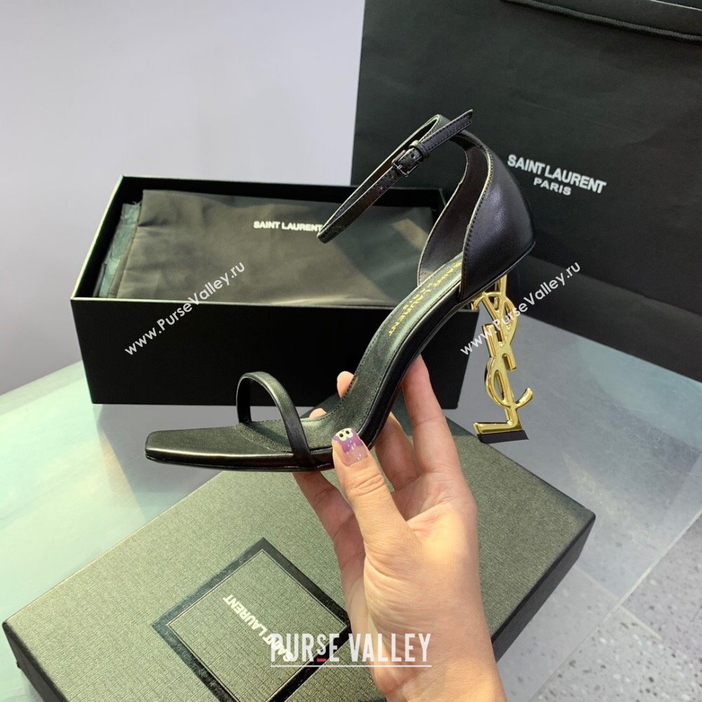 Saint Laurent Opyum Sandals in Smooth Calfskin Black/Gold 2023 (KE-23110631)