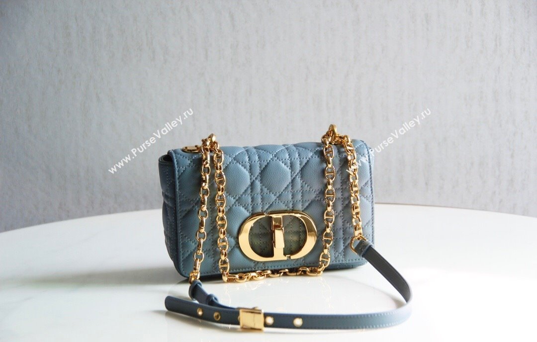 Dior Small Caro Chain Bag in Soft Cannage Calfskin Cloud Blue 2024 (DMZ-24052204)