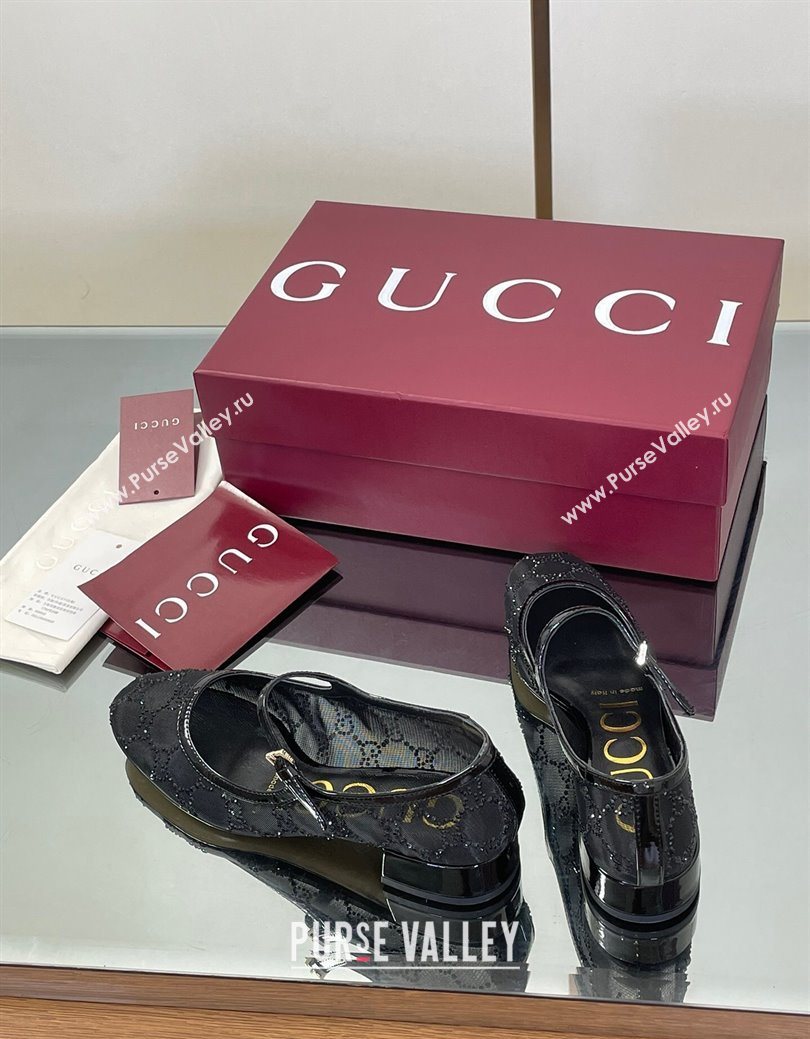 Gucci Allover GG Strass Mesh Mary Janes Pumps 2.5cm Black 2025 836809 (MD-250828001)