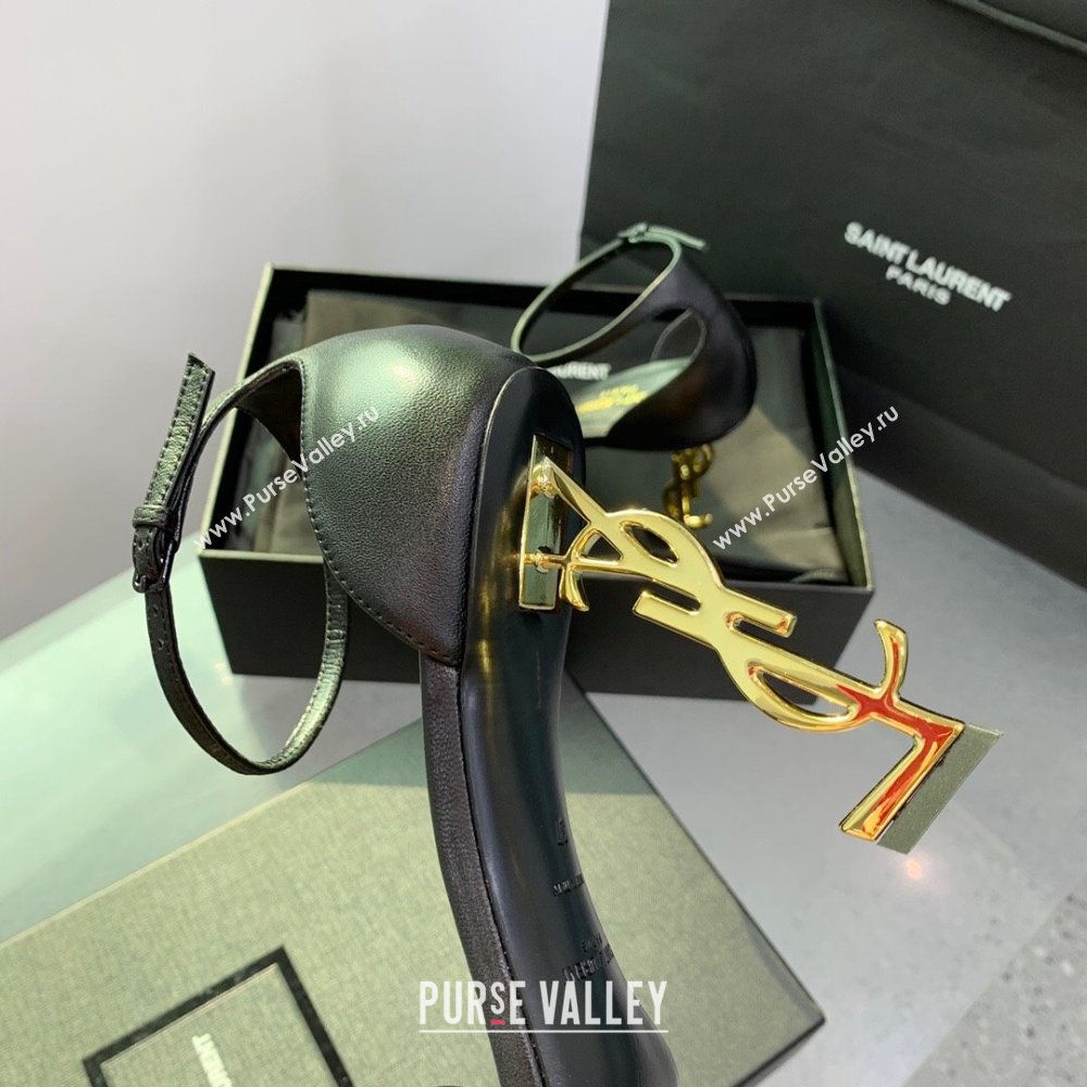 Saint Laurent Opyum Sandals in Smooth Calfskin Black/Gold 2023 (KE-23110631)