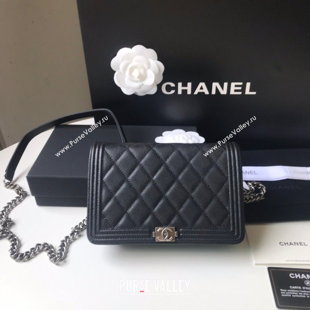 Chanel Grainy Calfskin Boy Chanel Wallet On Chain Bag WOC Black/Silver 2021 (YD-211014051)