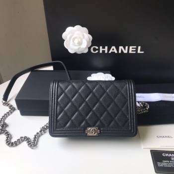 Chanel Grainy Calfskin Boy Chanel Wallet On Chain Bag WOC Black/Silver 2021 (YD-211014051)