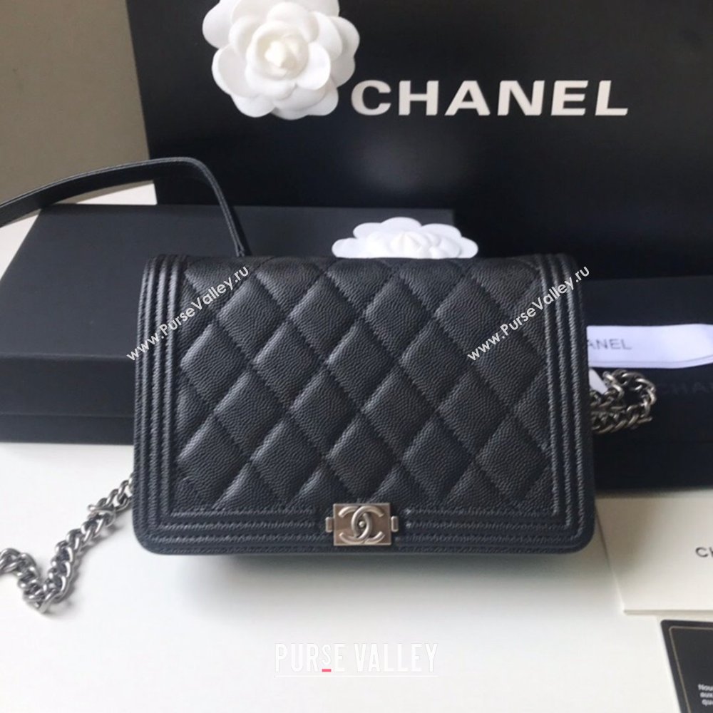 Chanel Grainy Calfskin Boy Chanel Wallet On Chain Bag WOC Black/Silver 2021 (YD-211014051)