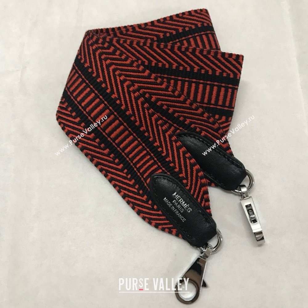 Hermes Canvas Strap H122618 Red/Black/Silver 2024(Full Handmade) (XYA-24122618)