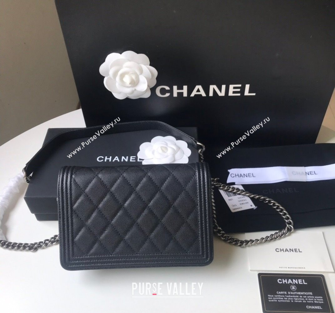 Chanel Grainy Calfskin Boy Chanel Wallet On Chain Bag WOC Black/Silver 2021 (YD-211014051)