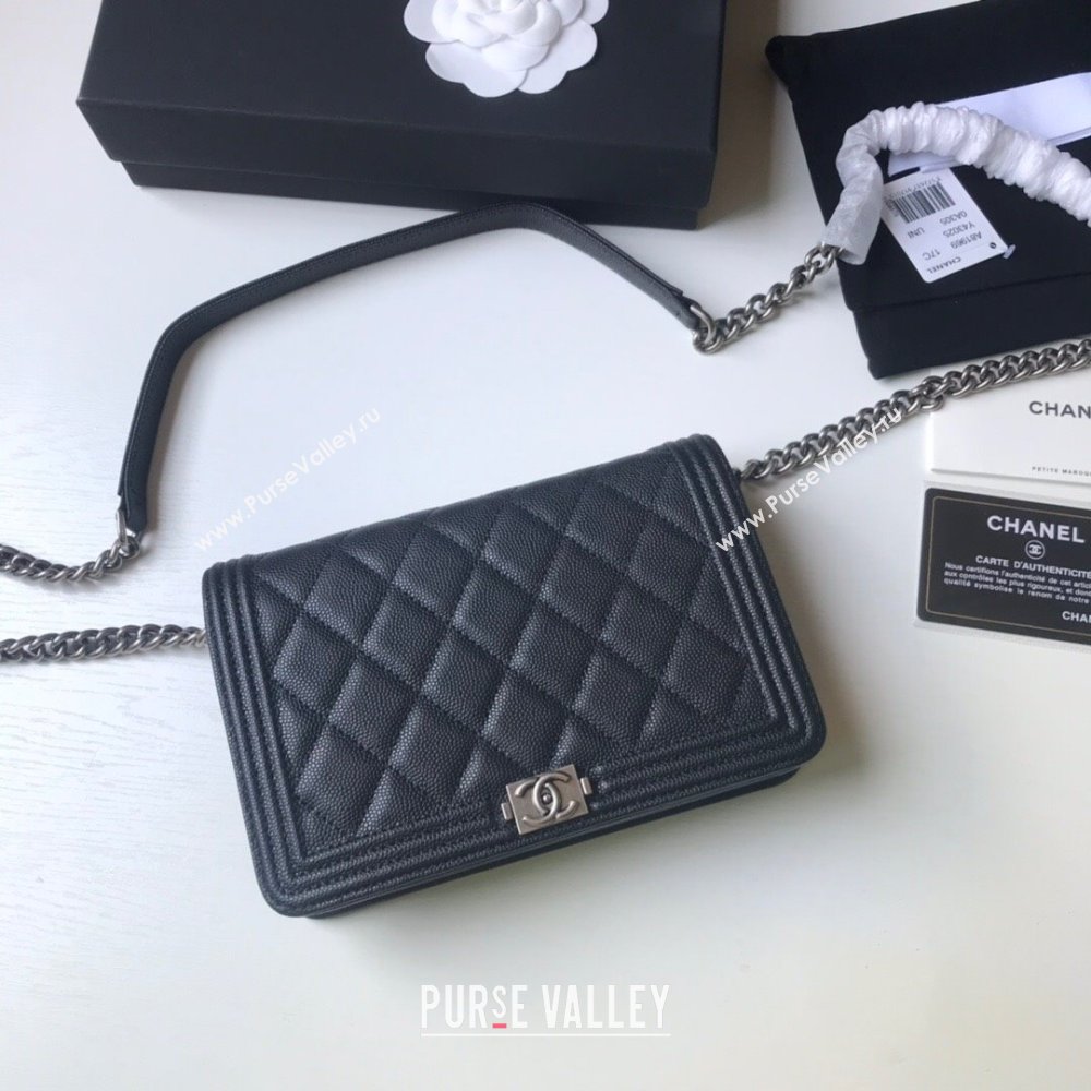 Chanel Grainy Calfskin Boy Chanel Wallet On Chain Bag WOC Black/Silver 2021 (YD-211014051)